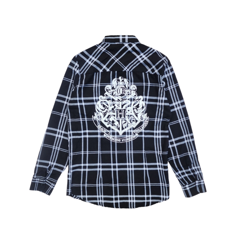 Hot Topic Harry Potter Hogwarts Black & White Plaid Button Up Shirt